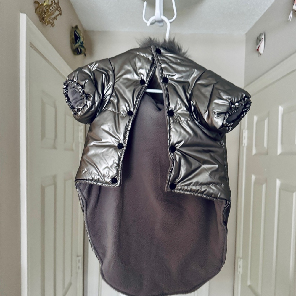 Nicole Miller Shiny Silver Pet (dog) Puffer Jacket